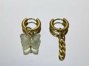 Boucles d'oreilles et papillon en verre transparent